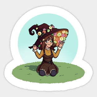 A garden witch with magical flower hat Sticker